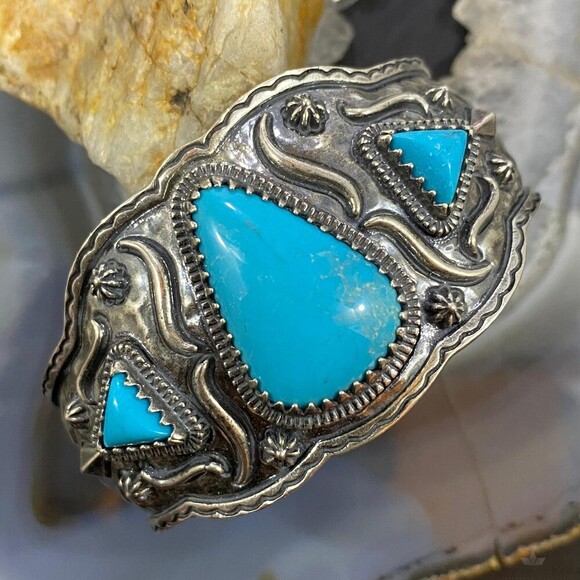 Jewelry - Carolyn Pollack Sterling Silver 3 Turquoise Decorated Heavy Bracelet For Women
